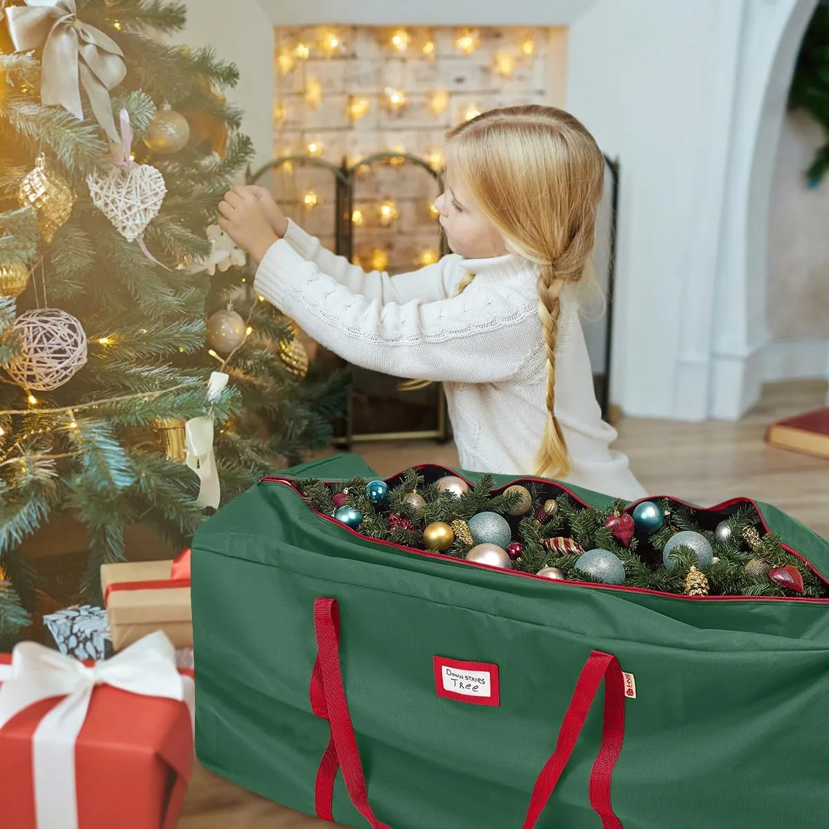 HOLDN’ STORAGE Christmas Tree Bag Heavy Duty 600D Oxford - Christmas Tree Bags Storage Fits Up To 7.5Ft, Extra Wide, Waterproof Storage Bags with Reinforced Handles & Zipper - Green