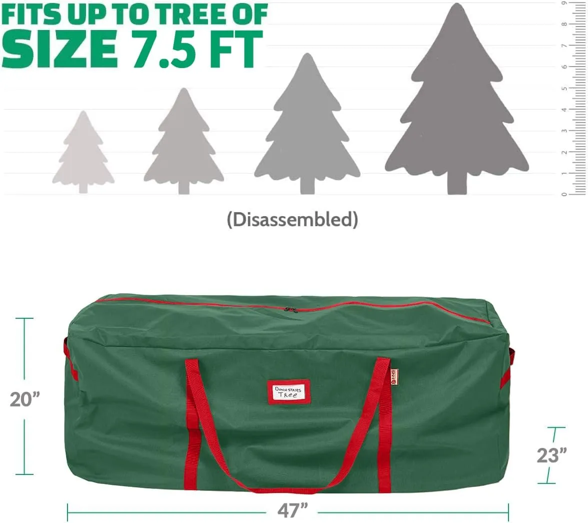 HOLDN’ STORAGE Christmas Tree Bag Heavy Duty 600D Oxford - Christmas Tree Bags Storage Fits Up To 7.5Ft, Extra Wide, Waterproof Storage Bags with Reinforced Handles & Zipper - Green