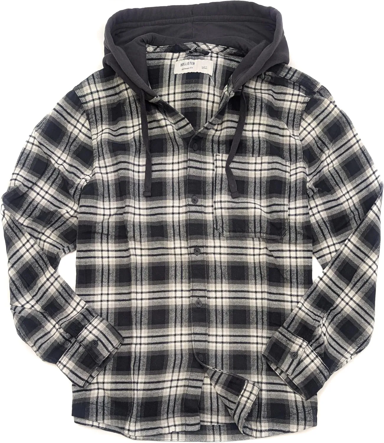 Hollister California Men's Soft Flannel Relaxed Hooded Button-Down Shaket Shirt HOM-42
