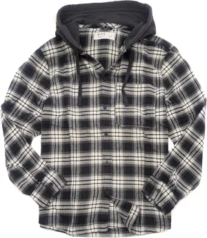 Hollister California Men's Soft Flannel Relaxed Hooded Button-Down Shaket Shirt HOM-42
