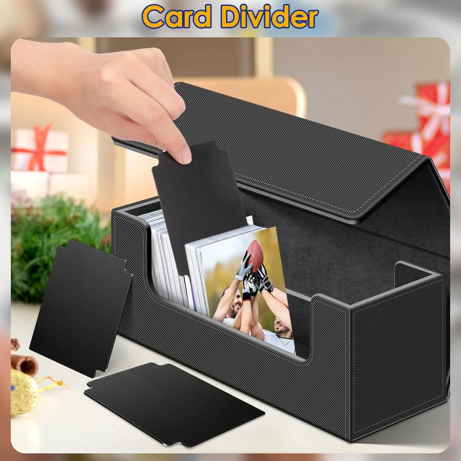 Homthy 600 Card Deck Case for Trading, Leather Magnetic Closure Commander Storage Box Fit for Sports, Game, Standard Cards (Black)