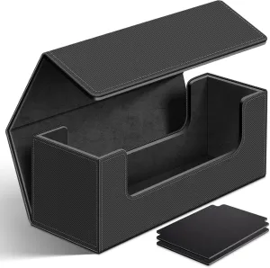 Homthy 600 Card Deck Case for Trading, Leather Magnetic Closure Commander Storage Box Fit for Sports, Game, Standard Cards (Black)
