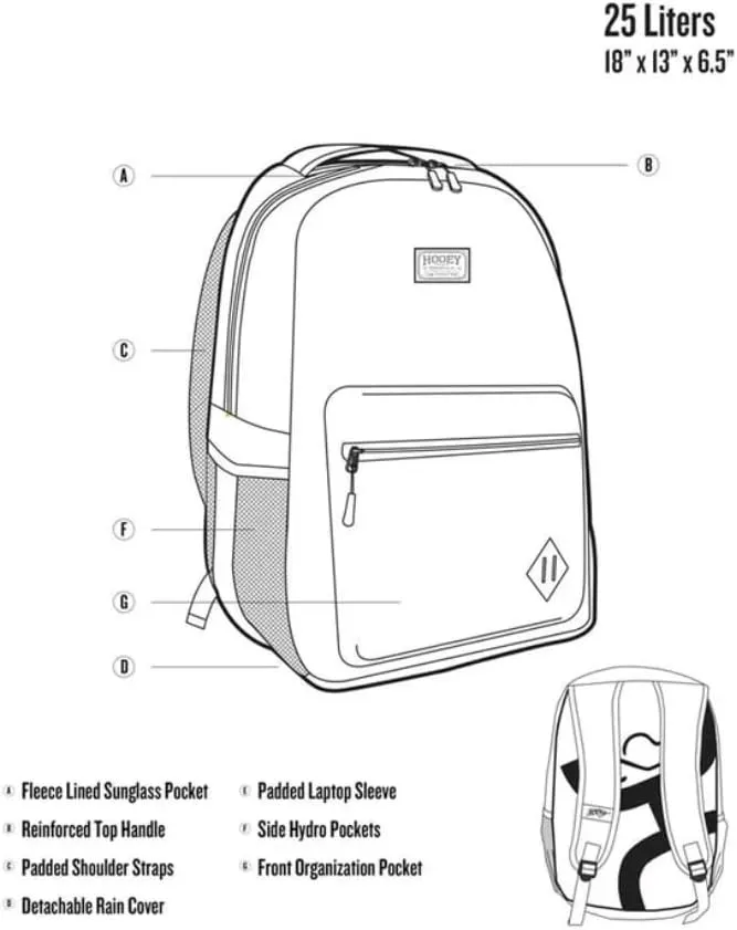 HOOEY "Recess 25 Liter School Hiking Backpack Rain Cover Hat Strap Laptop Sleeve Hydro Pockets (Cream/Burgundy)