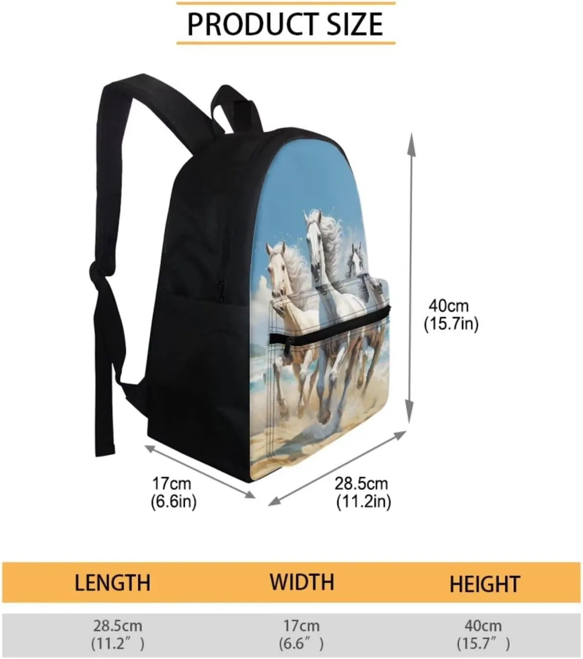 Horse Backpack Set for Girls Boys Kids with Insulated Lunch Box Cute Pencil Case Casual Daypack Shoulder Bags Portable Contain Main Compartment,2 Water Bottle Pockets