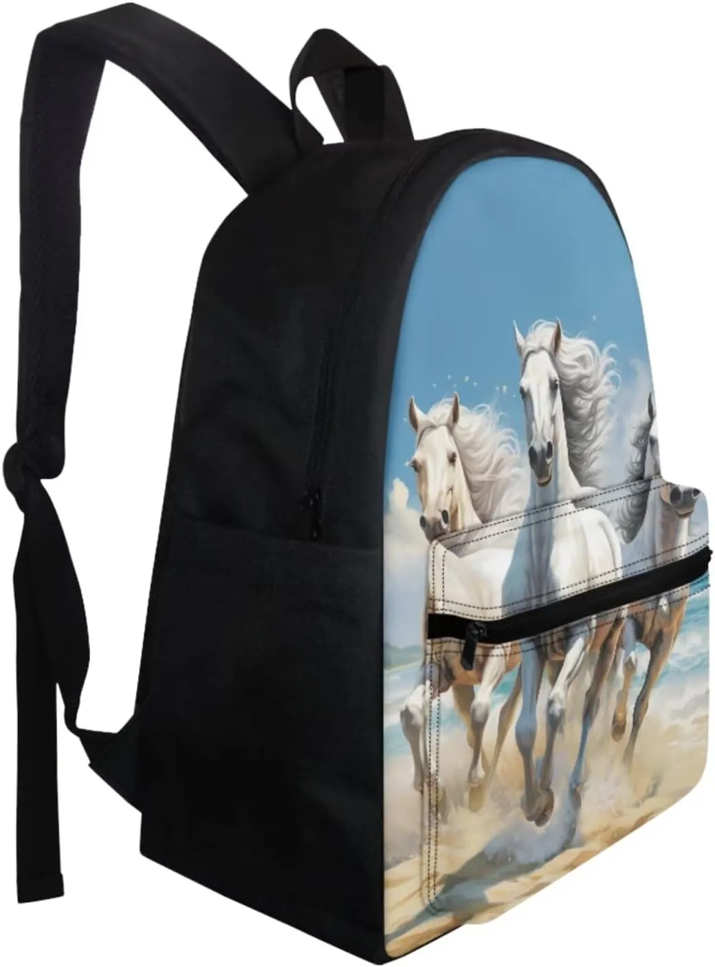 Horse Backpack Set for Girls Boys Kids with Insulated Lunch Box Cute Pencil Case Casual Daypack Shoulder Bags Portable Contain Main Compartment,2 Water Bottle Pockets