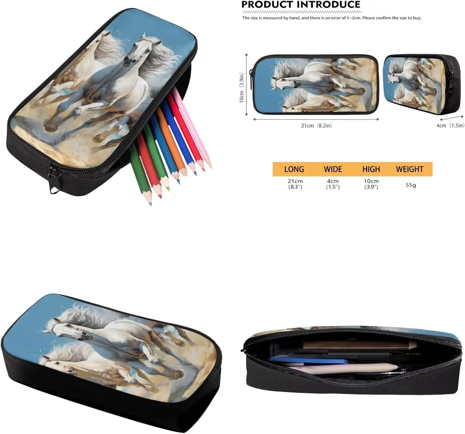 Horse Backpack Set for Girls Boys Kids with Insulated Lunch Box Cute Pencil Case Casual Daypack Shoulder Bags Portable Contain Main Compartment,2 Water Bottle Pockets
