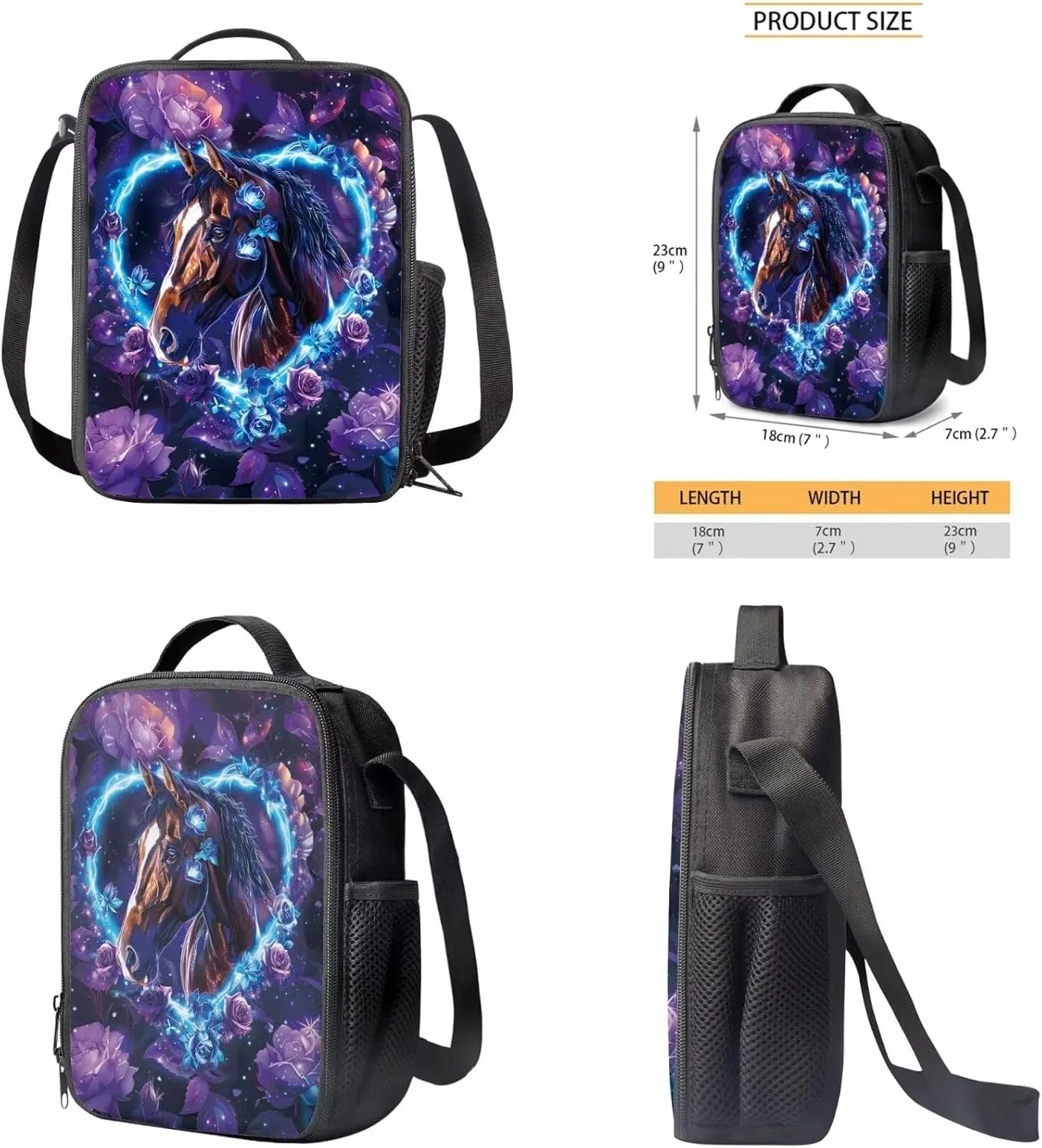 Horse School Backpack for Boys Purple Rose Cute Backpacks for School Girls 6Th School Backpack for Teens Girls High School Kids Travel Handbag with Adjustable Strap for Middle School