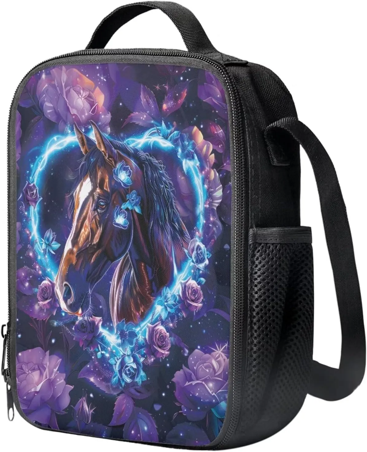 Horse School Backpack for Boys Purple Rose Cute Backpacks for School Girls 6Th School Backpack for Teens Girls High School Kids Travel Handbag with Adjustable Strap for Middle School