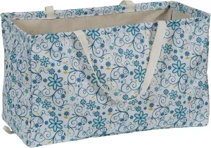 Household Essentials Krush Container All-Purpose Utility Tote, Water-Resistant Vinyl Lining, Blue Floral Pattern