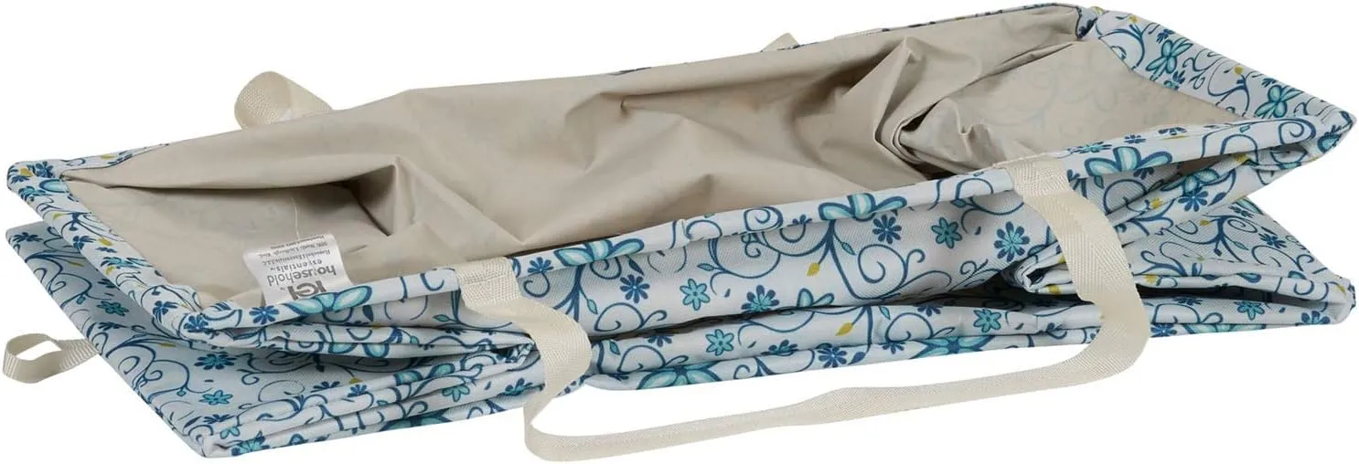Household Essentials Krush Container All-Purpose Utility Tote, Water-Resistant Vinyl Lining, Blue Floral Pattern