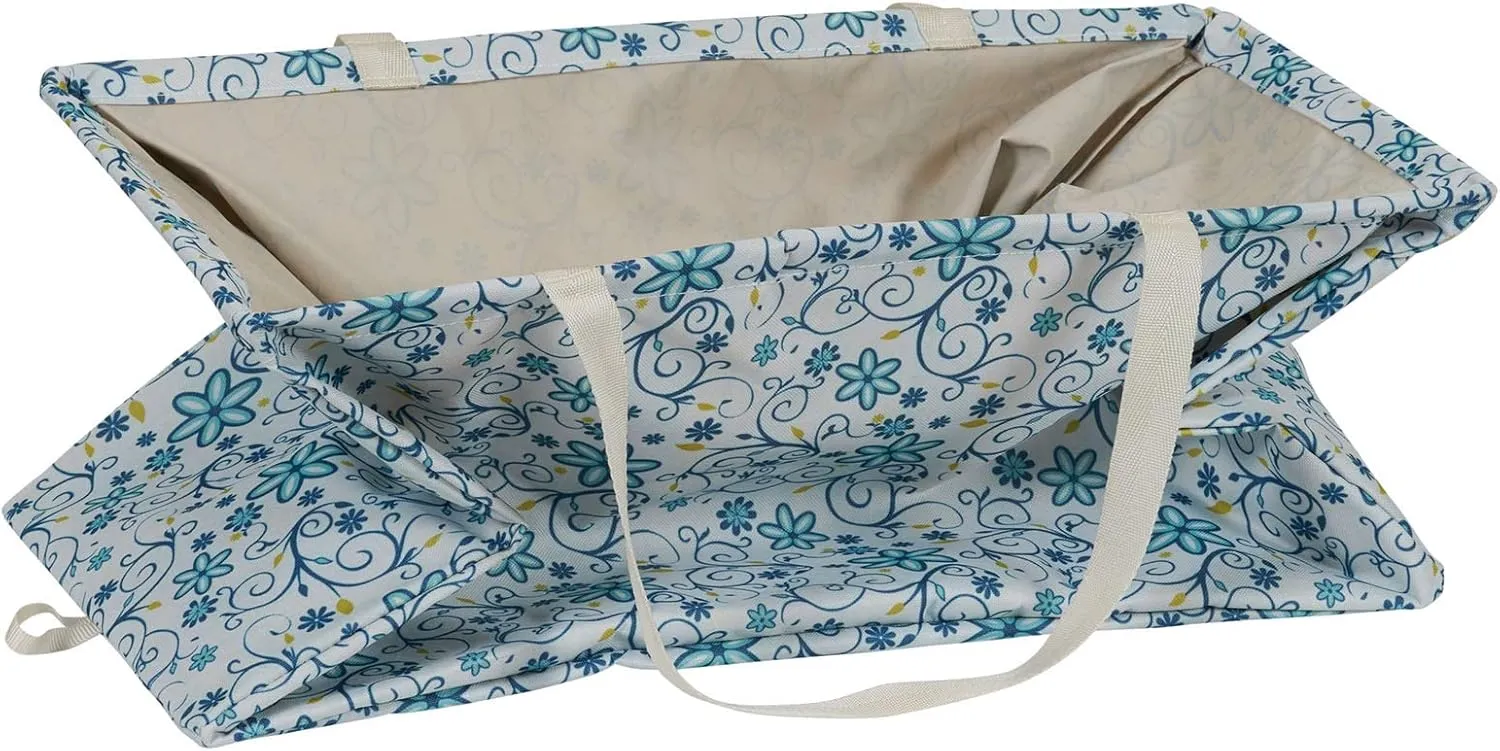 Household Essentials Krush Container All-Purpose Utility Tote, Water-Resistant Vinyl Lining, Blue Floral Pattern