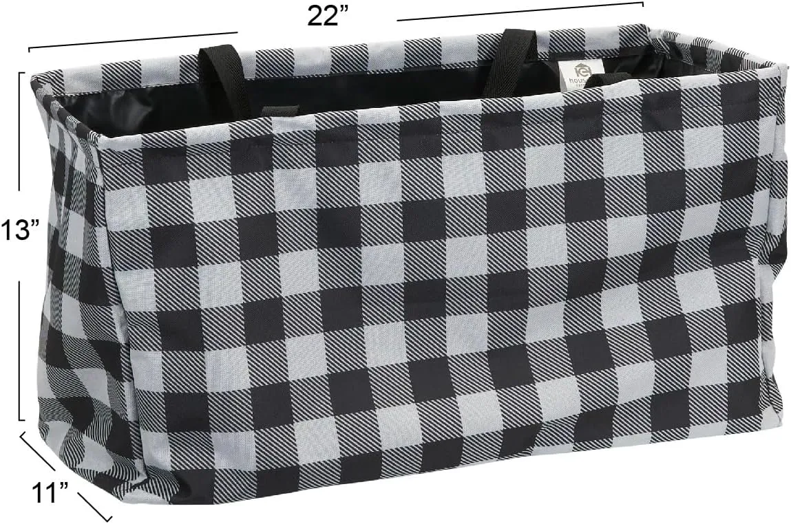 Household Essentials Krush Container All-Purpose Utility Tote, Water-Resistant Vinyl Lining, Buffalo Plaid