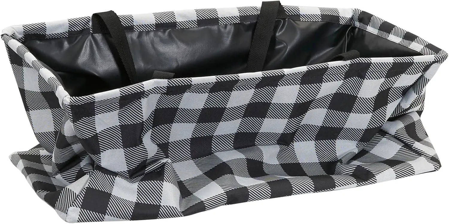 Household Essentials Krush Container All-Purpose Utility Tote, Water-Resistant Vinyl Lining, Buffalo Plaid