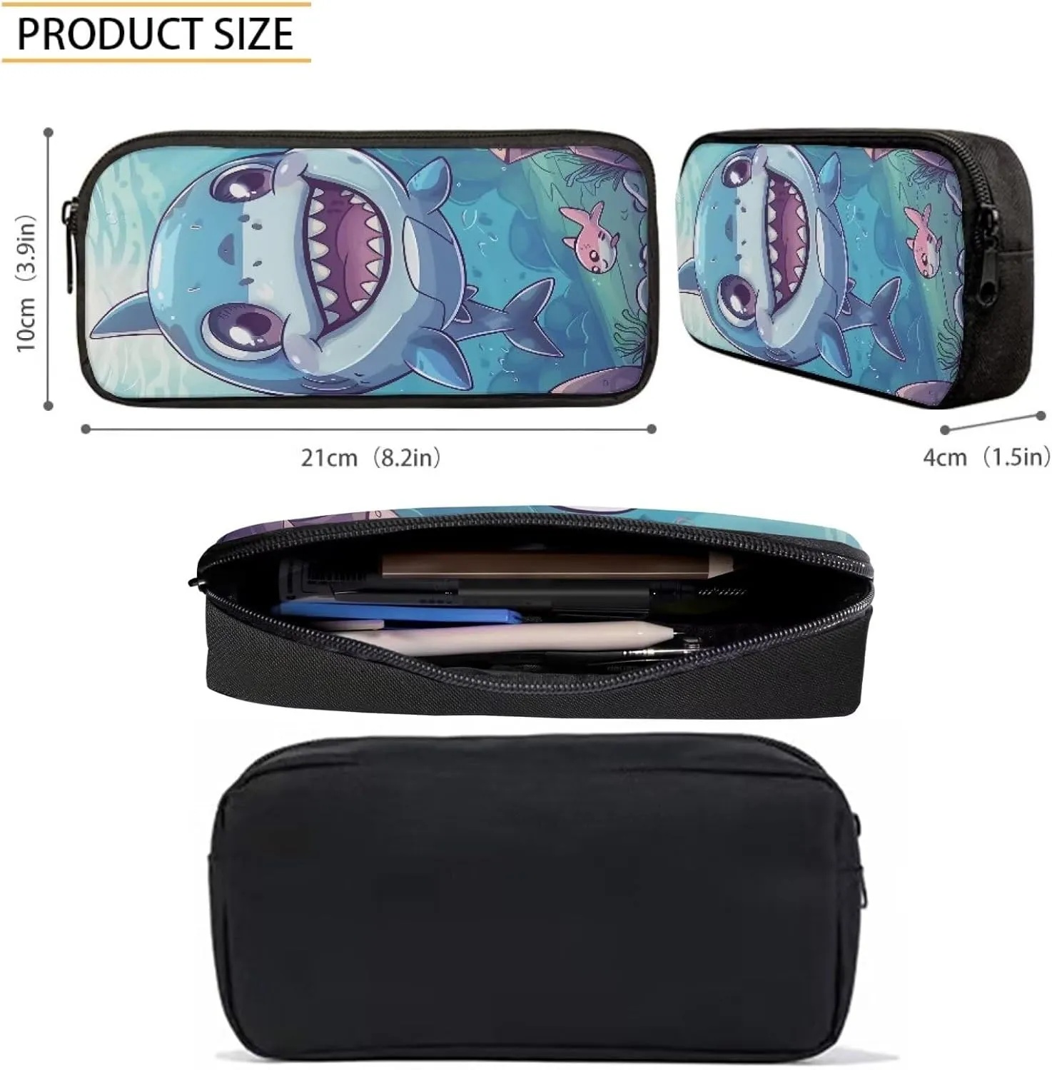 Howilath Cute Shark Baby Pattern Lightweight 17 Inch Shoulder Bag Set Adorable Funny Backpack for Teen Girls Boys with Thermal Insulated Lunchbox Pencil Case