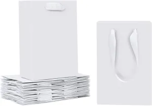 HUAPRINT Gift Bags, 12 Pack White with Ribbon Handles, 5.25x3.25x8 inch, Craft Paper Bags for Party Favors, Wedding, Business