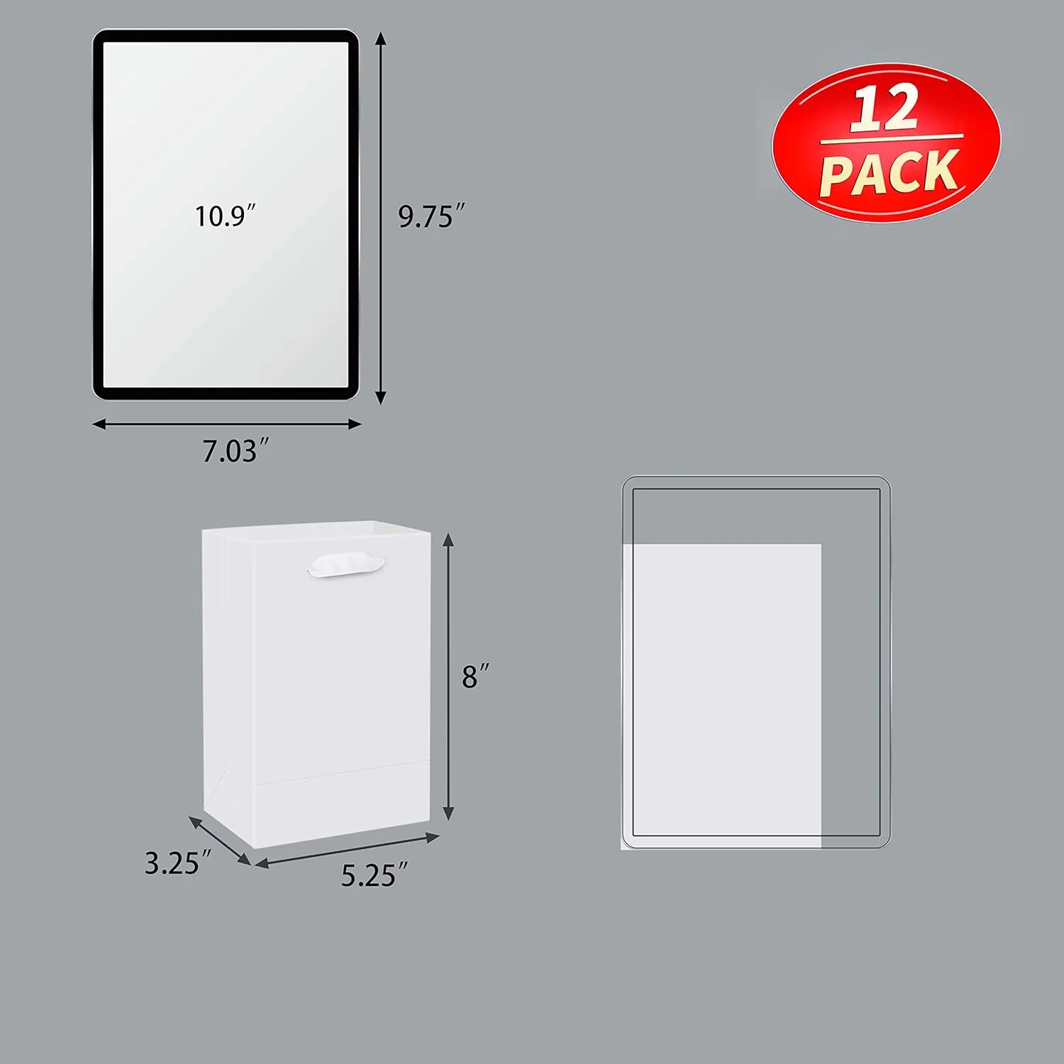 HUAPRINT Gift Bags, 12 Pack White with Ribbon Handles, 5.25x3.25x8 inch, Craft Paper Bags for Party Favors, Wedding, Business