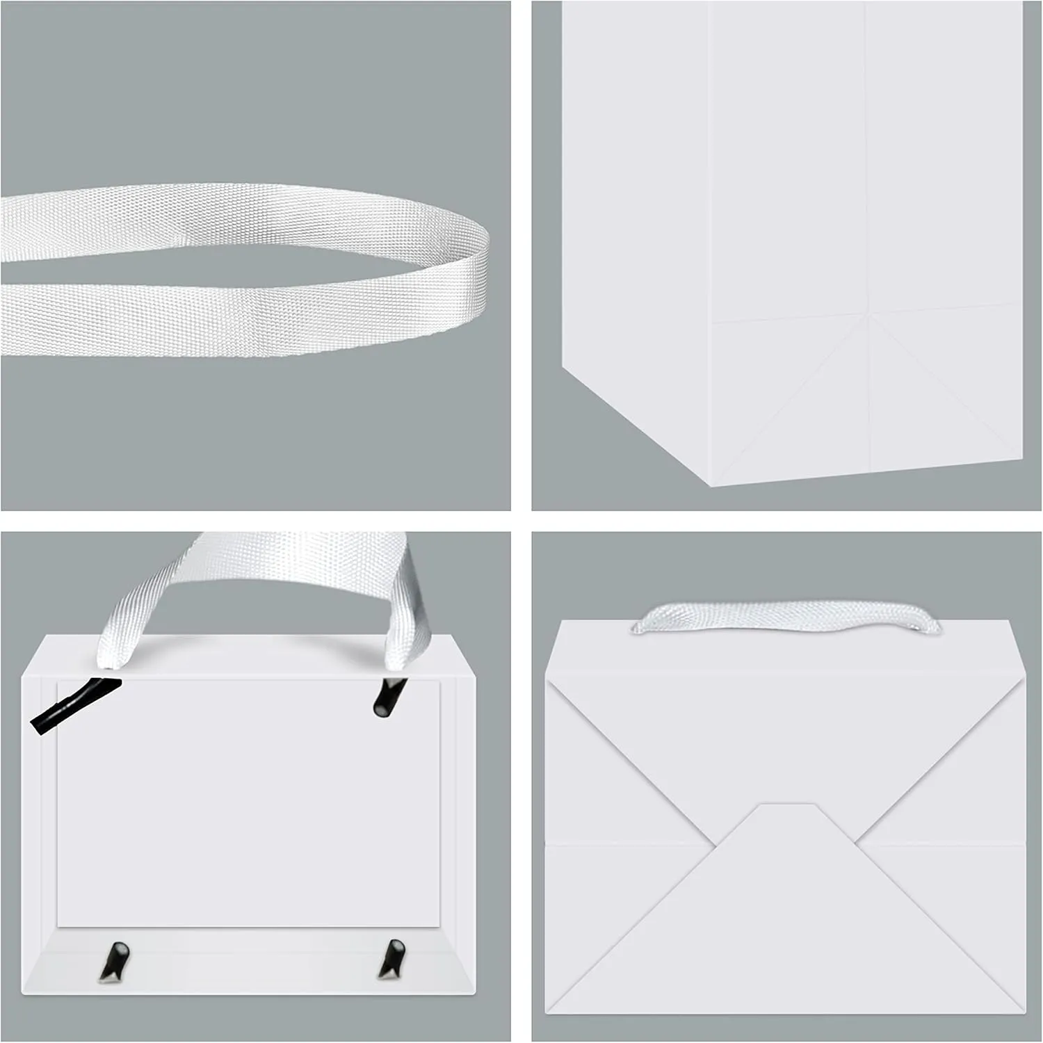HUAPRINT Gift Bags, 12 Pack White with Ribbon Handles, 5.25x3.25x8 inch, Craft Paper Bags for Party Favors, Wedding, Business