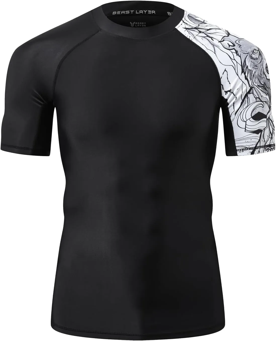 HUGE SPORTS Men's Splice UV Sun Protection UPF 50  Skins Rash Guard Short Sleeves
