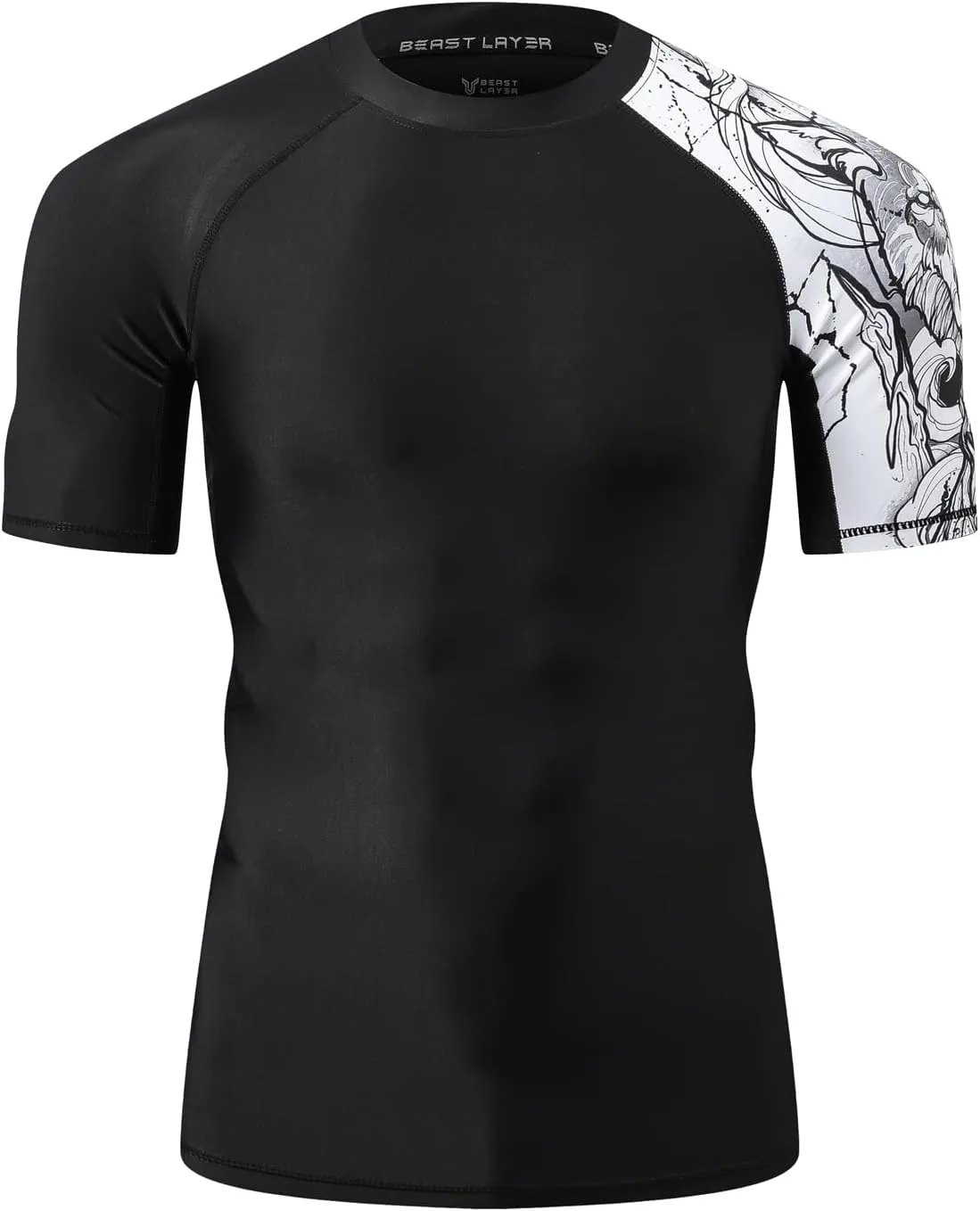 HUGE SPORTS Men's Splice UV Sun Protection UPF 50  Skins Rash Guard Short Sleeves