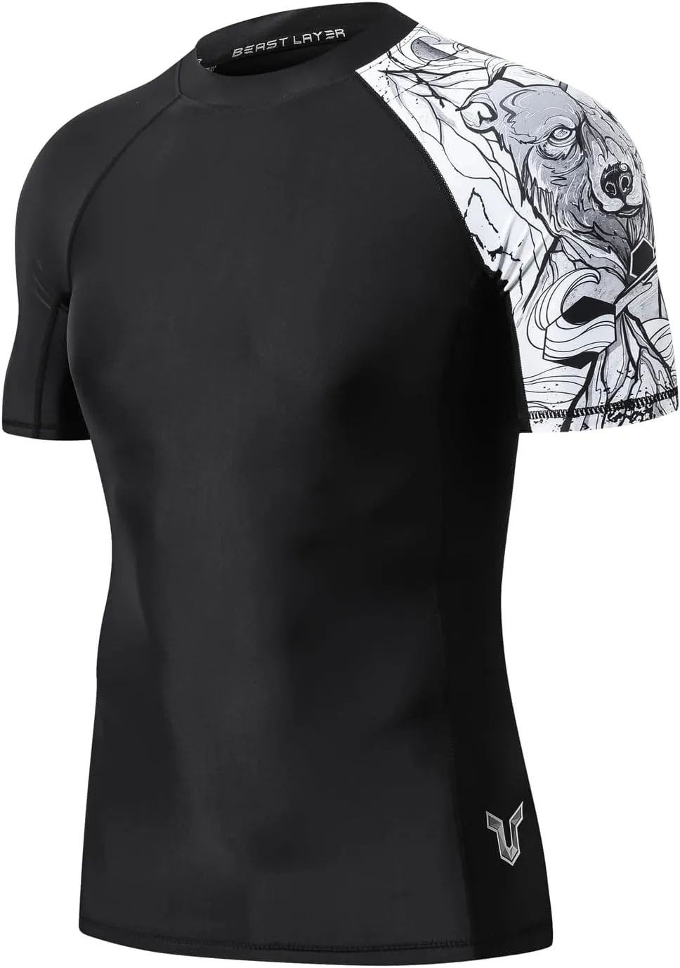 HUGE SPORTS Men's Splice UV Sun Protection UPF 50  Skins Rash Guard Short Sleeves