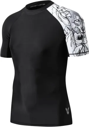 HUGE SPORTS Men's Splice UV Sun Protection UPF 50  Skins Rash Guard Short Sleeves