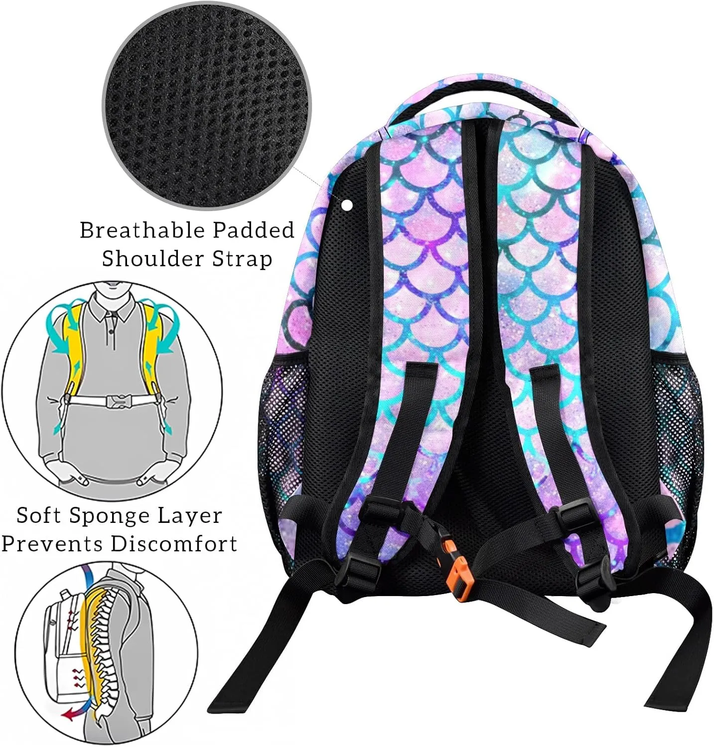 HUGLAZY Mermaid Backpack for Girls Women, Cute Kids School Backpack Cartoon Lightweight School Galaxy Back pack for Travel Daily