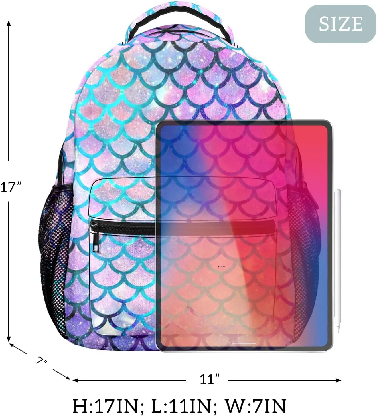 HUGLAZY Mermaid Backpack for Girls Women, Cute Kids School Backpack Cartoon Lightweight School Galaxy Back pack for Travel Daily