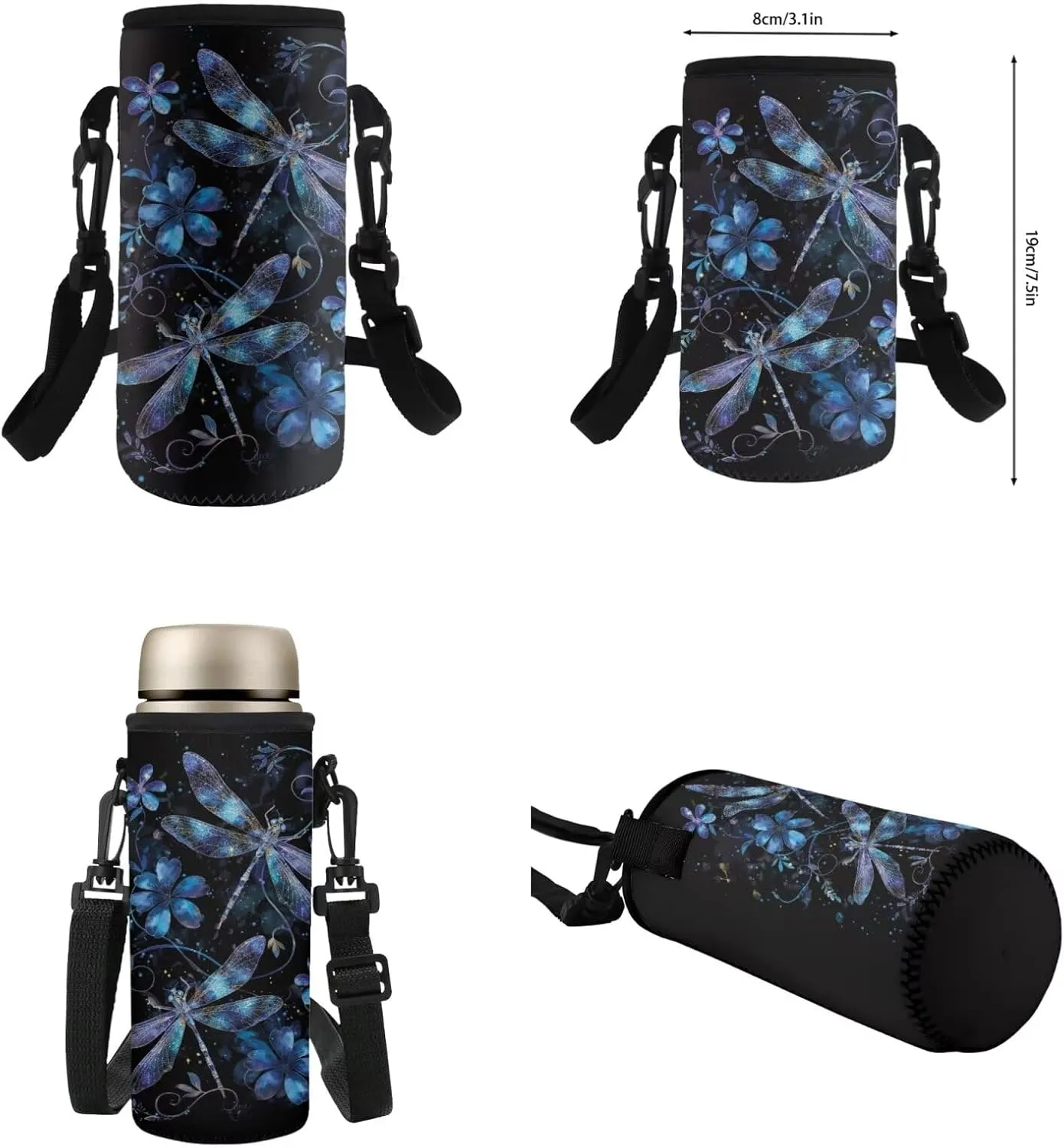 HUGS IDEA Blue Dragonfly Kids Backpack for Girls School Bookbag for Kids 10-12 Large School Bag Set for Girls with Lunch Bag 17 Inch Middle School Backpack 4 Pcs Kids Schoolbag Set
