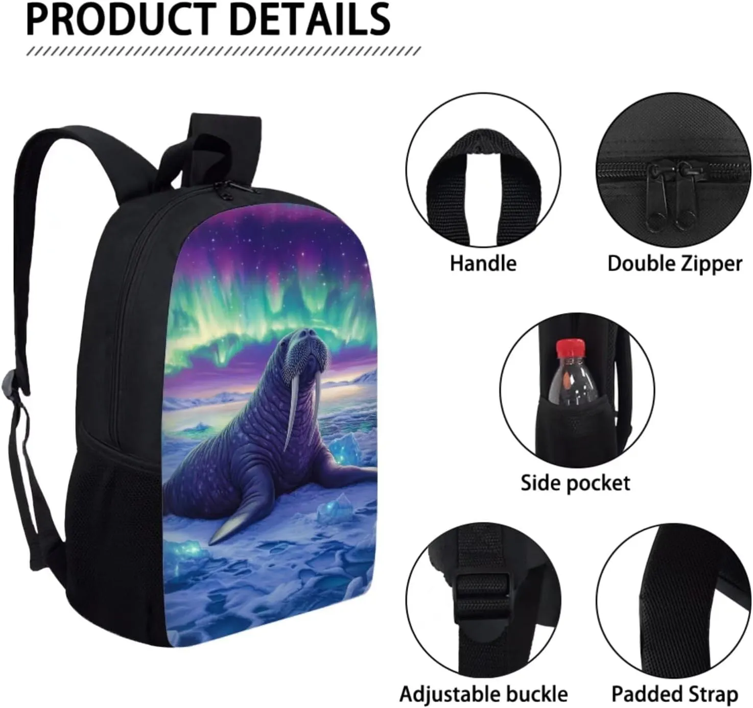 HUGS IDEA Seal Kids Backpack Set 3Pcs Kids Backpack for Girls Boys School Backpack with Lunch Bag Pen Bag Set for Kindergarten Preschool Elementary School Students 17 Inch Children Travel Handbag