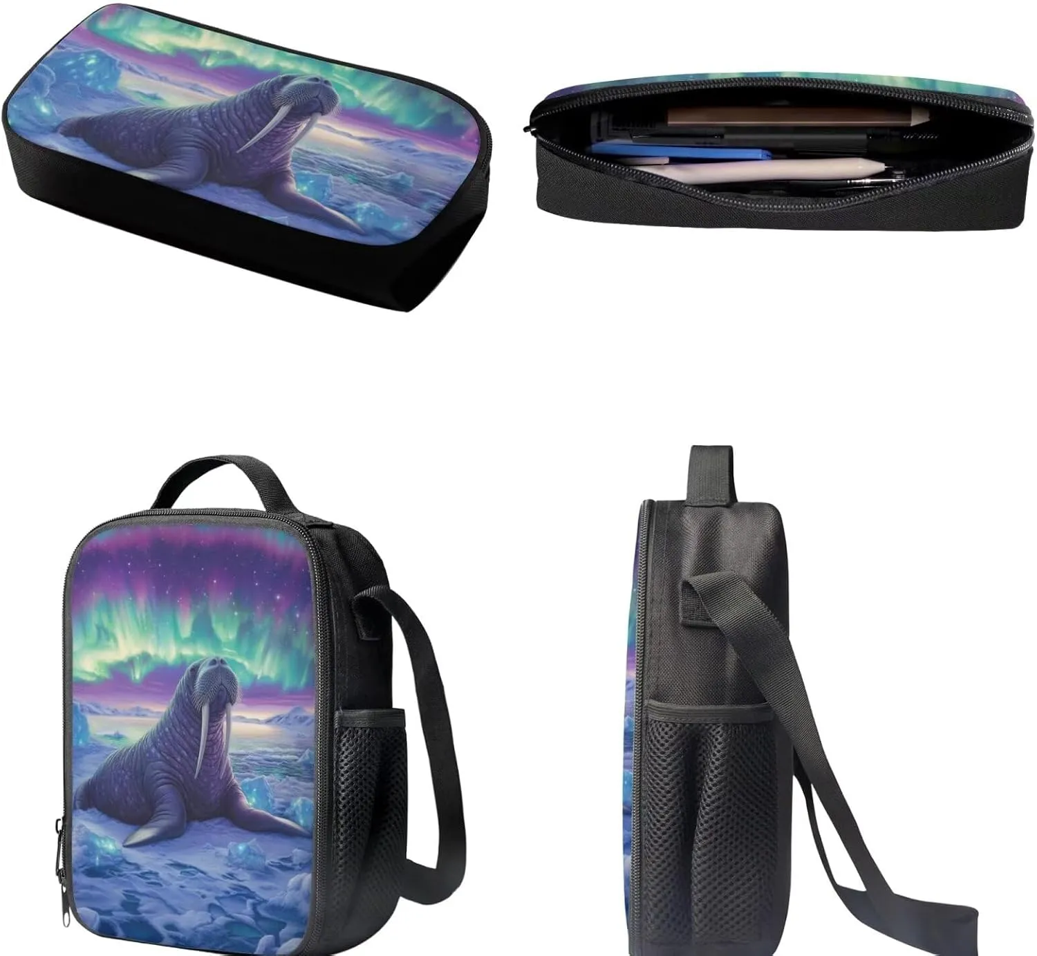 HUGS IDEA Seal Kids Backpack Set 3Pcs Kids Backpack for Girls Boys School Backpack with Lunch Bag Pen Bag Set for Kindergarten Preschool Elementary School Students 17 Inch Children Travel Handbag