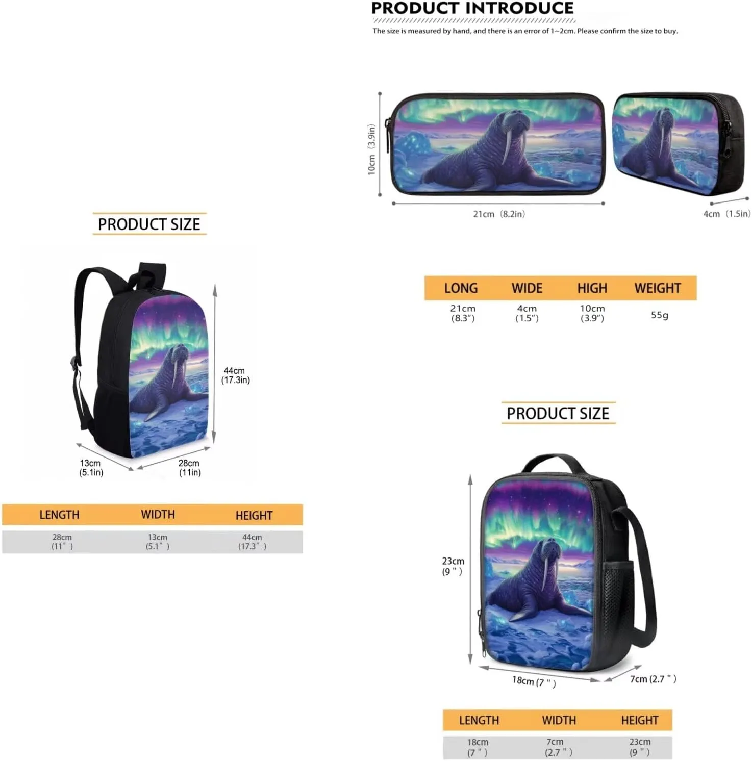 HUGS IDEA Seal Kids Backpack Set 3Pcs Kids Backpack for Girls Boys School Backpack with Lunch Bag Pen Bag Set for Kindergarten Preschool Elementary School Students 17 Inch Children Travel Handbag