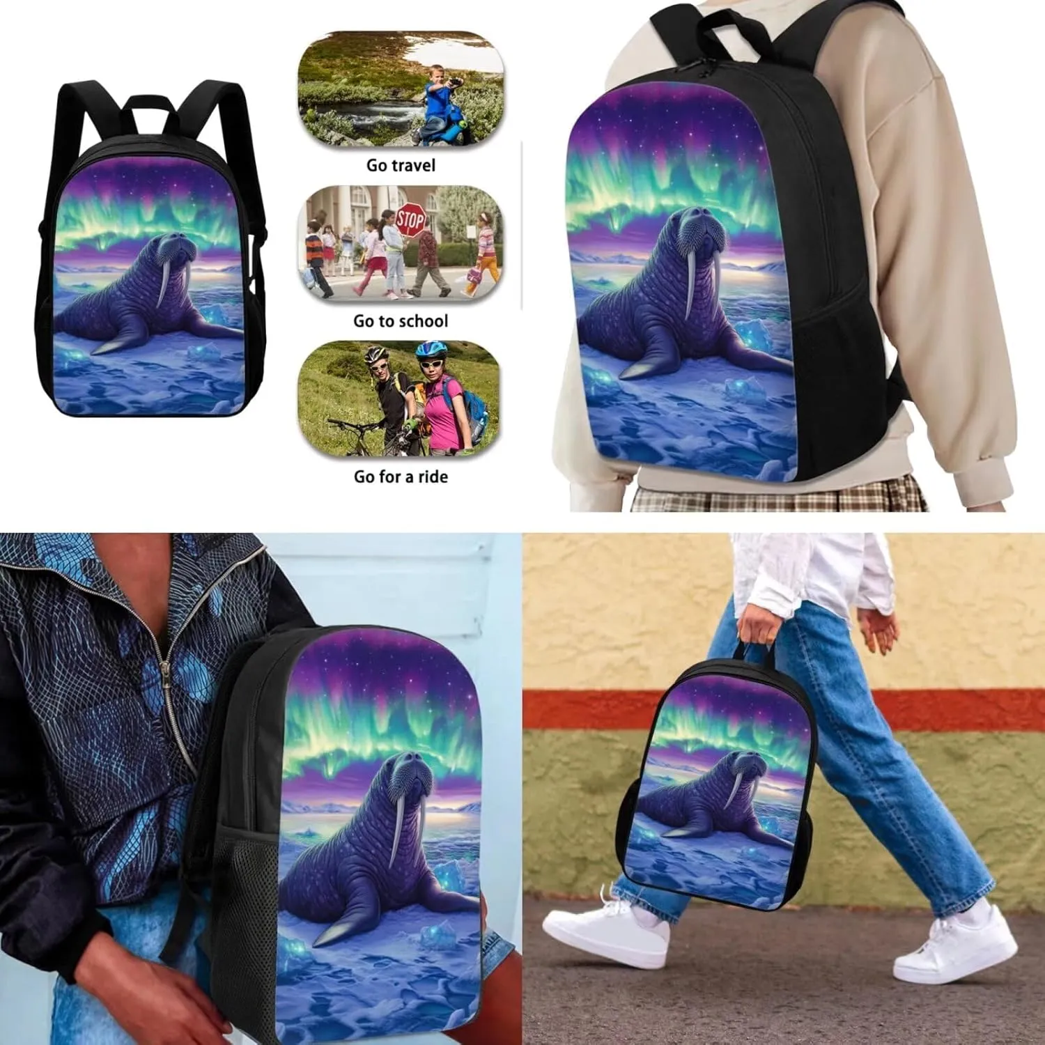 HUGS IDEA Seal Kids Backpack Set 3Pcs Kids Backpack for Girls Boys School Backpack with Lunch Bag Pen Bag Set for Kindergarten Preschool Elementary School Students 17 Inch Children Travel Handbag