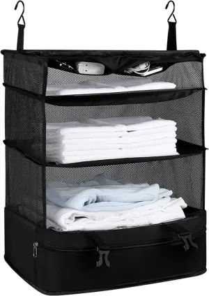Hyindoor Portable Hanging Travel Luggage Organizer, Collapsible Compartment Hanging Closet, Suitcase Storage for Easy Packing, Black X-Large