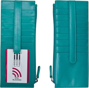 ili New York Long Double Sided Slim Wallet, RFID Blocking Card Holder with ID Window and Side Zip Pocket for Men and Women, Aqua