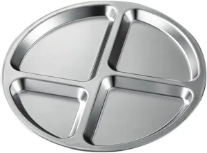 IMIKEYA Divided Plates for Eating Stainless Steel Compartment Plates Adult Size Tray