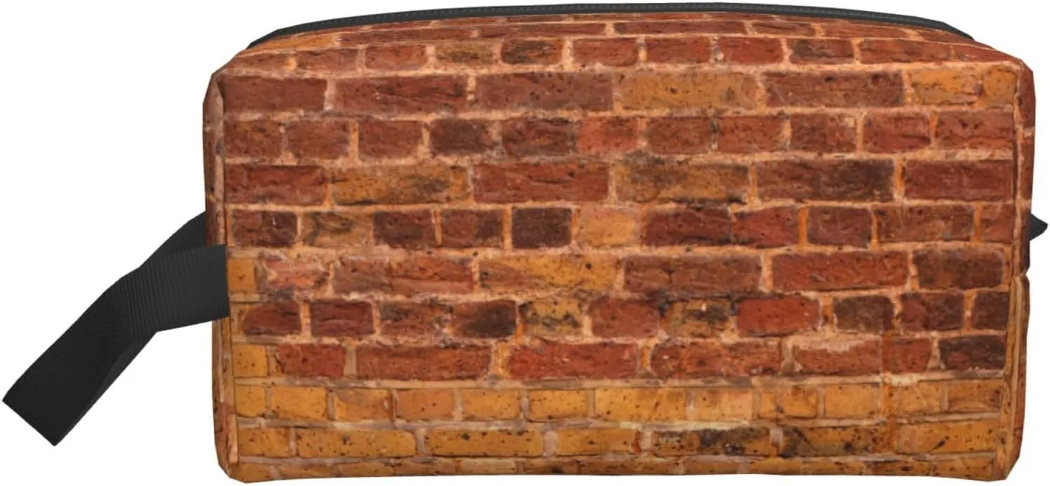 Industrial Brick Wall Background Print Toiletries Makeup and Daily Essentials Large Capacity Zippered Storage Travel Bag