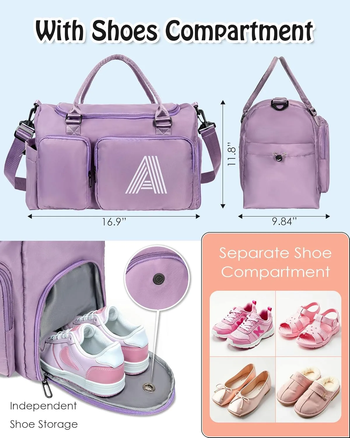 Initial Duffel Bag for Girls, Kids Duffel Bag, Graduation Gift Ideas 2025, Overnight Bag Sleepover Bag Gifts for women, Birthday Gifts for 8 9 10 11 12 13 14 15 16 17 18Year Old Girls