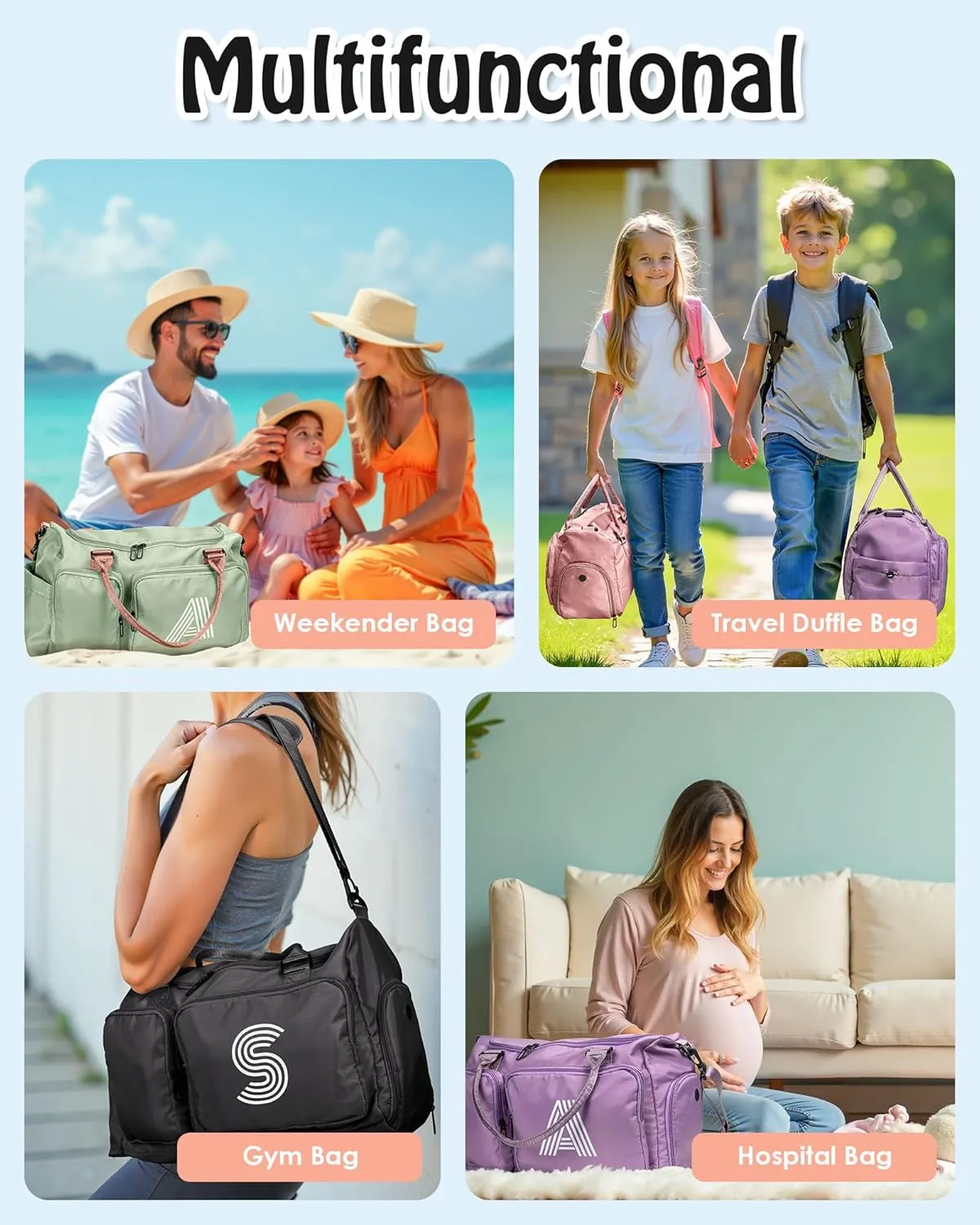 Initial Duffel Bag for Girls, Kids Duffel Bag, Graduation Gift Ideas 2025, Overnight Bag Sleepover Bag Gifts for women, Birthday Gifts for 8 9 10 11 12 13 14 15 16 17 18Year Old Girls
