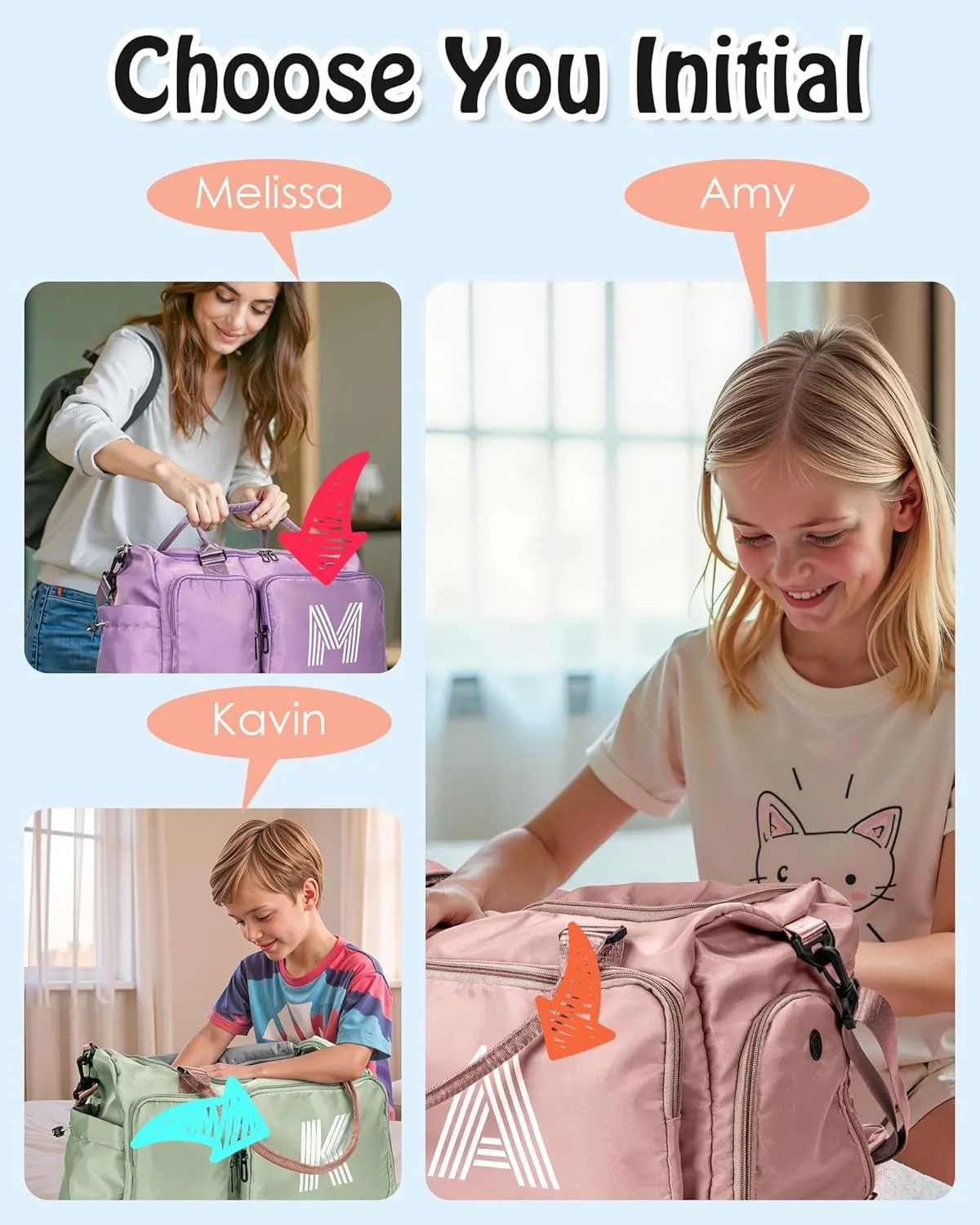 Initial Duffel Bag for Girls, Kids Duffel Bag, Graduation Gift Ideas 2025, Overnight Bag Sleepover Bag Gifts for women, Birthday Gifts for 8 9 10 11 12 13 14 15 16 17 18Year Old Girls