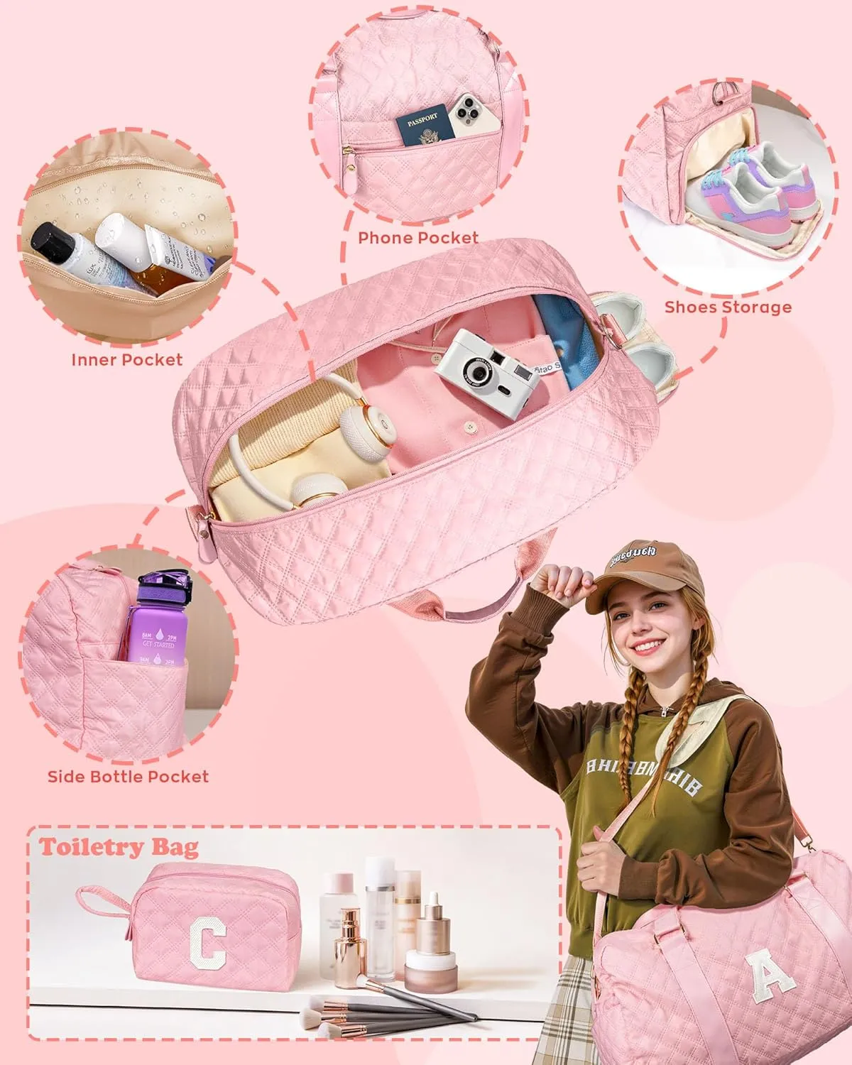 Initial Gym Bag for Kids Girls, Travel Duffel Bag, Teacher Appreciation Gifts Ideas, Mother's Day Gift Ideas