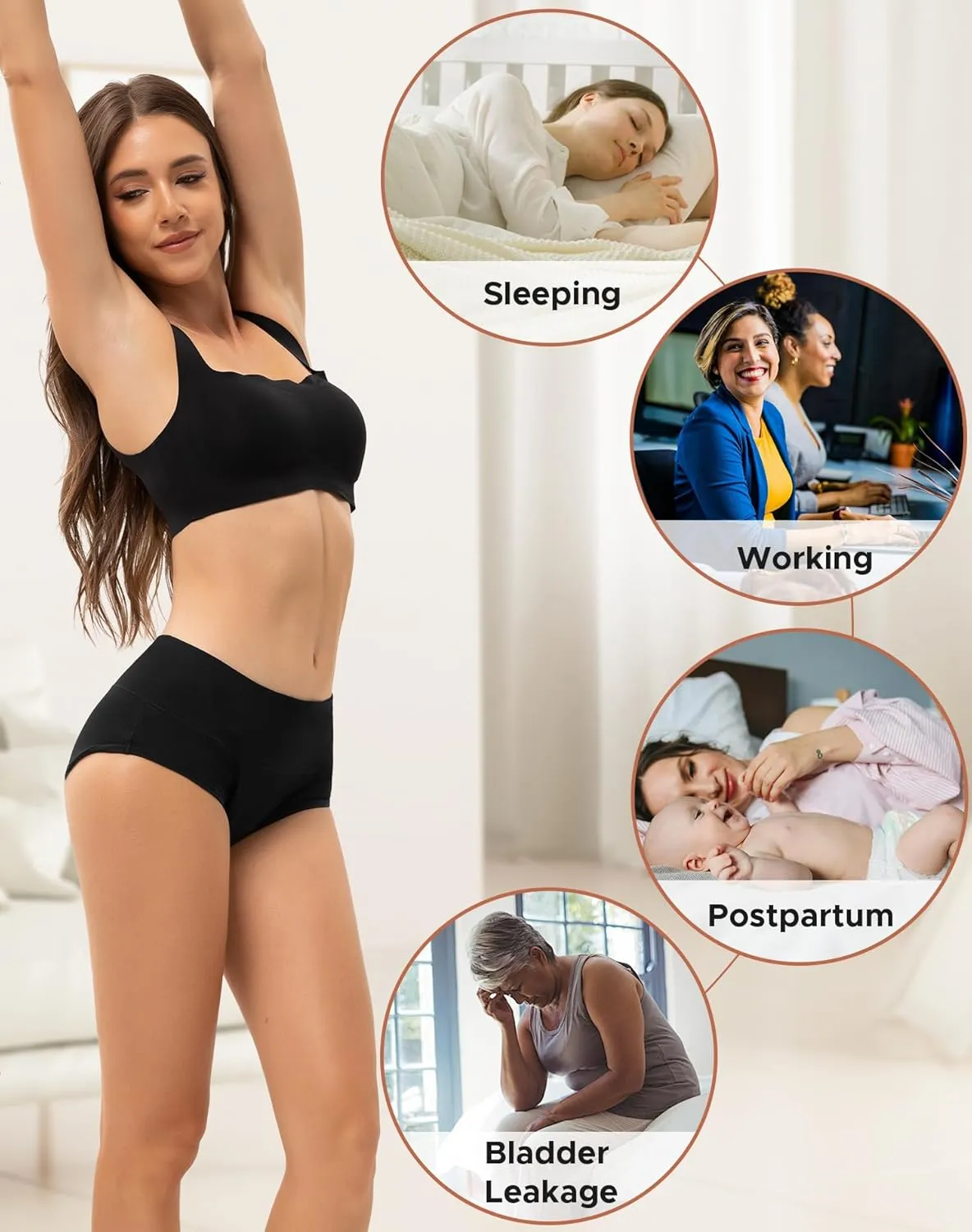 INNERSY Period Underwear for Women Heavy Flow High Waist Cotton Leak Proof Menstrual Panties 3-Pack