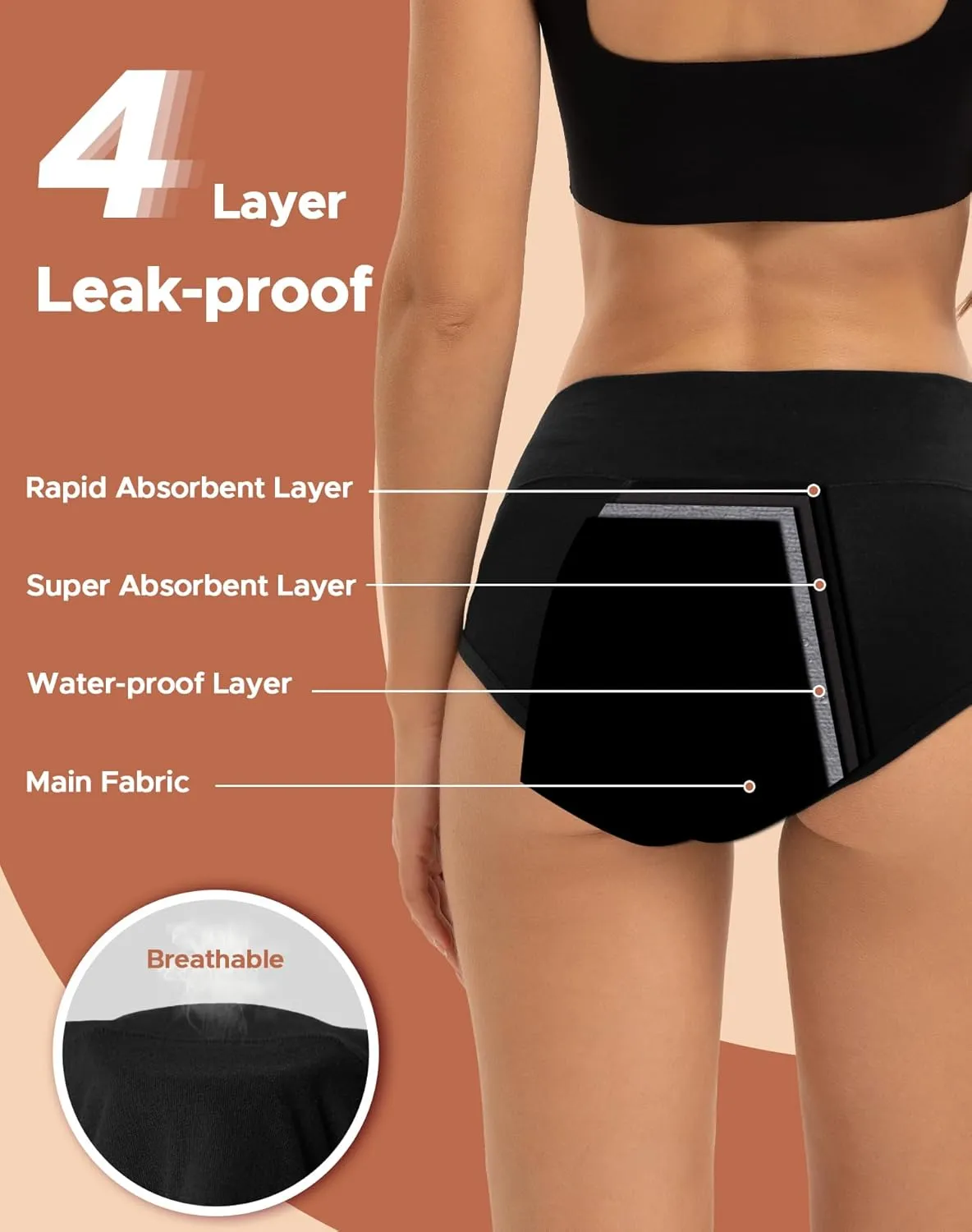 INNERSY Period Underwear for Women Heavy Flow High Waist Cotton Leak Proof Menstrual Panties 3-Pack