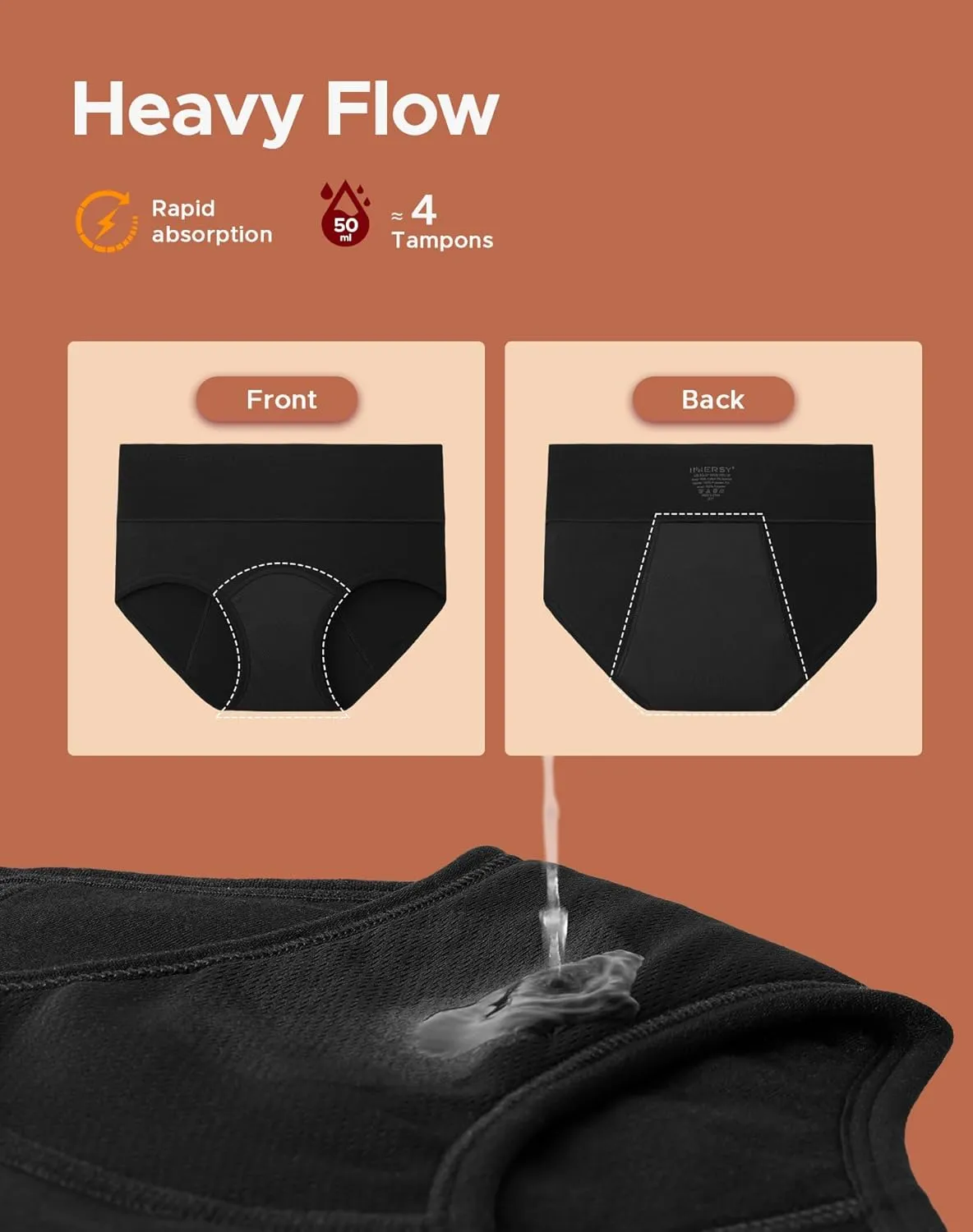 INNERSY Period Underwear for Women Heavy Flow High Waist Cotton Leak Proof Menstrual Panties 3-Pack