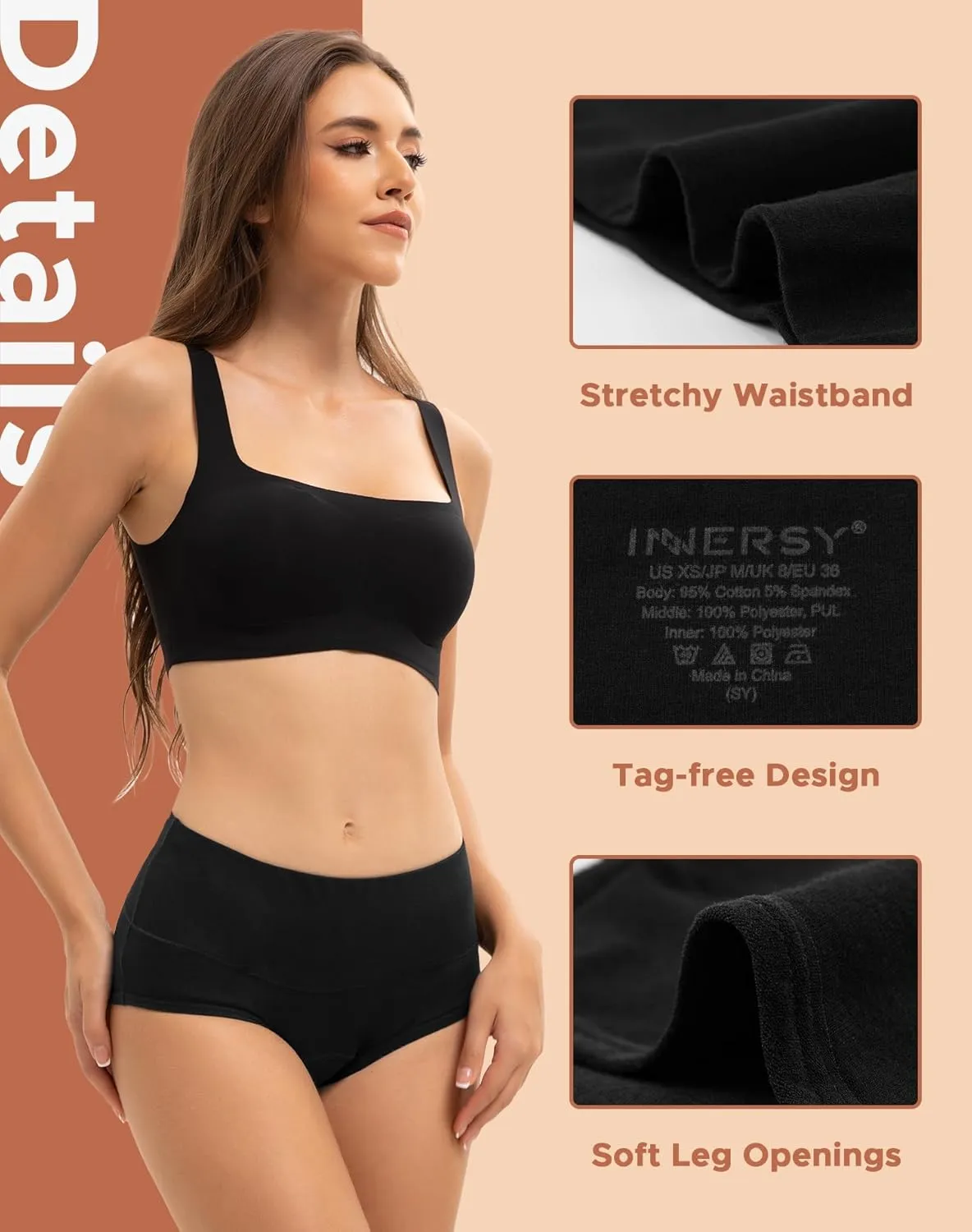 INNERSY Period Underwear for Women Heavy Flow High Waist Cotton Leak Proof Menstrual Panties 3-Pack