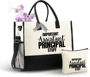 InnoBeta Assistant Principal Gifts for Women Canvas Tote Bag, Assistant Principal Gifts Tote with Top Zipper Closure and Shoulder Strap for Birthday, Mother's Day, Christmas