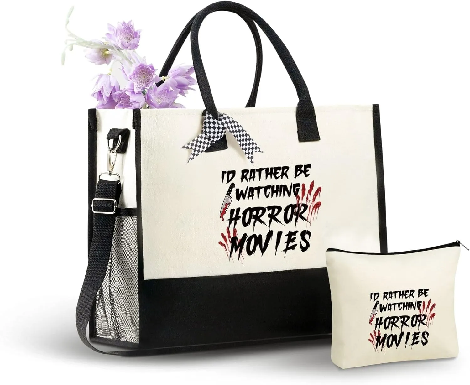 InnoBeta Horror Movie Lover Gifts for Women Canvas Tote Bag, Horror Movie Lover Gifts Tote with Top Zipper Closure and Shoulder Strap for Birthday, Mother's Day, Christmas