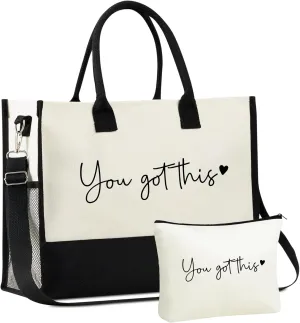InnoBeta Inspirational Gifts for Women Canvas Tote Bag, You Got This Gifts, Tote with Top Zipper Closure and Shoulder Strap