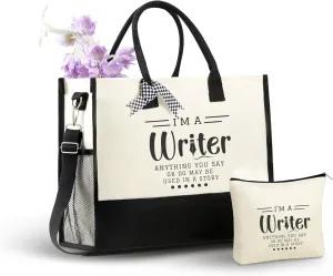 InnoBeta Writer Gifts for Women Canvas Tote Bag, Writer Gifts Tote with Top Zipper Closure and Shoulder Strap for Birthday, Mother's Day, Christmas