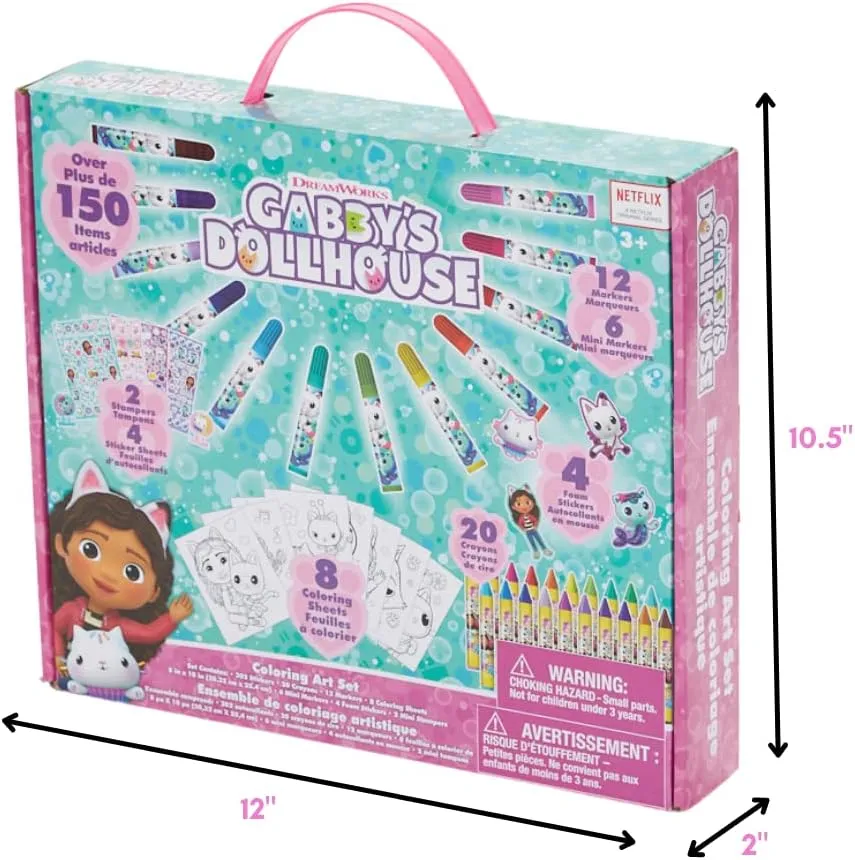 Innovative Designs Gabby's Dollhouse Coloring Art Set for Kids with Stickers and Stampers, 150  Pieces