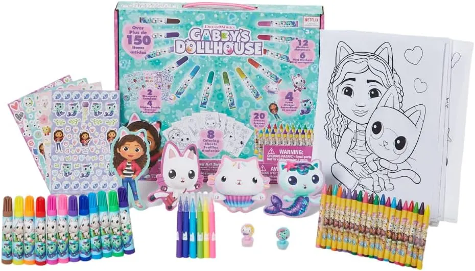 Innovative Designs Gabby's Dollhouse Coloring Art Set for Kids with Stickers and Stampers, 150  Pieces